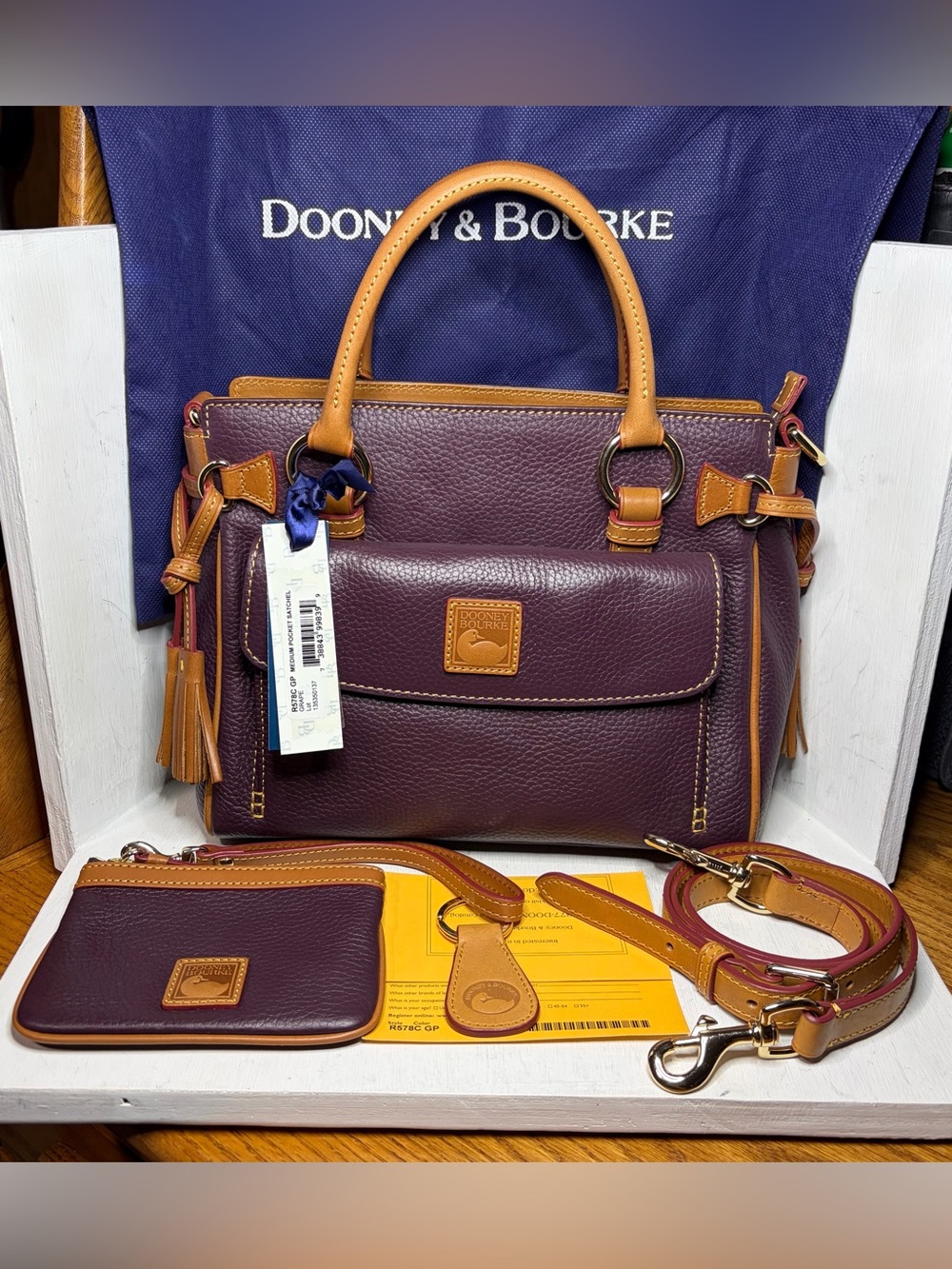 NWT Dooney & Bourke Medium Pocket Satchel - Grape